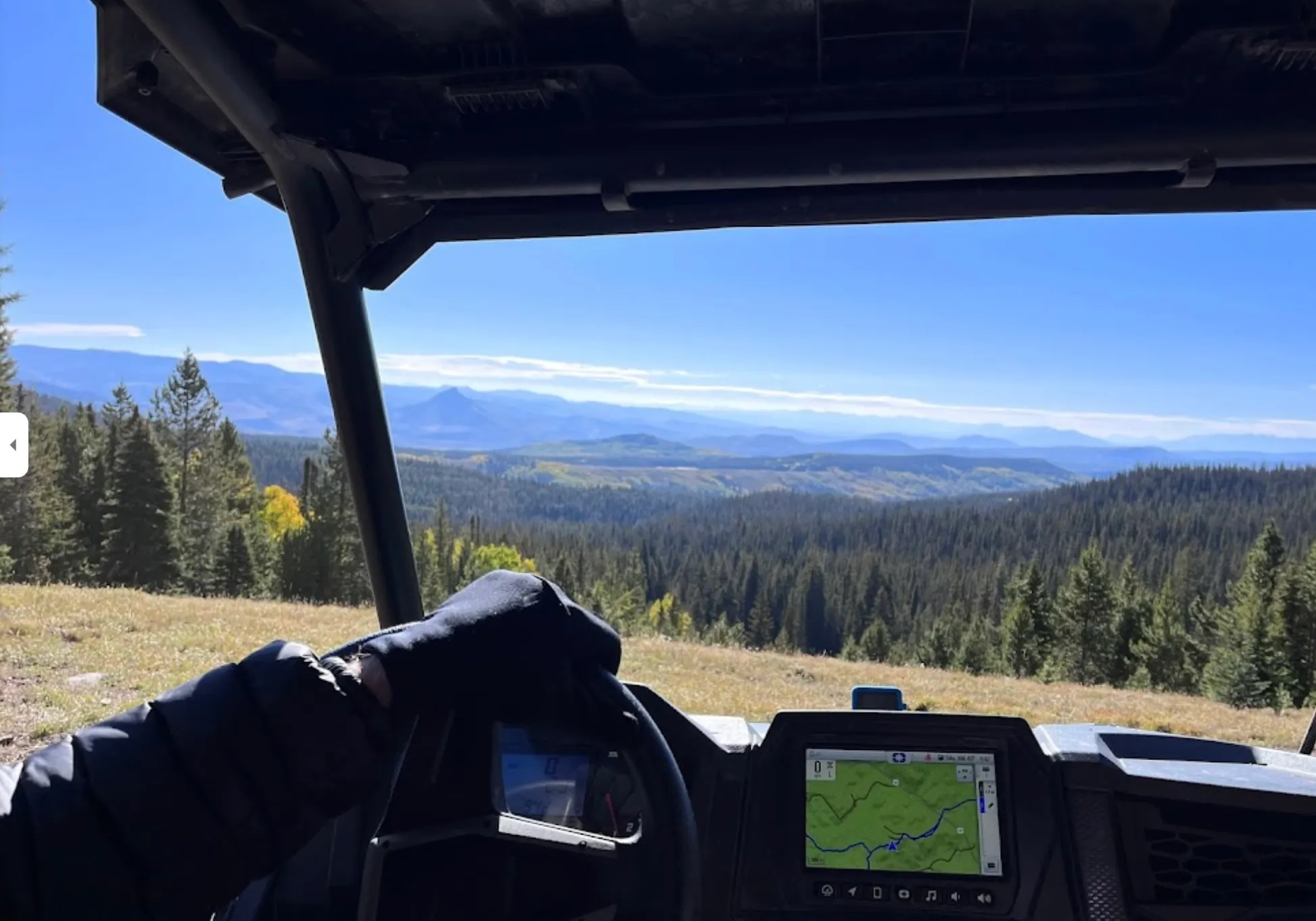 Driver's view from an RZR on a Colorado trail